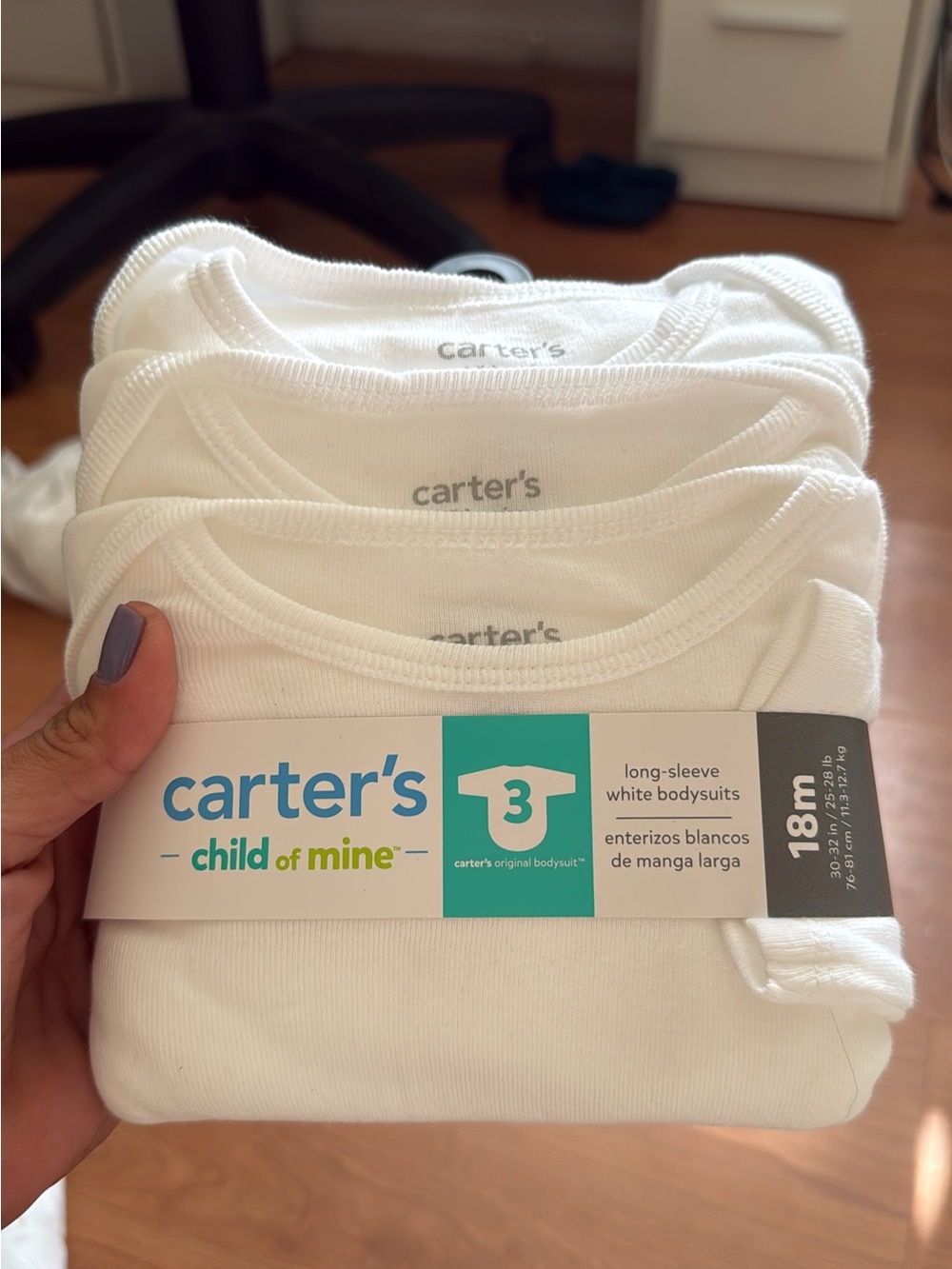 Carter's White 3-Pack Long-Sleeve Bodysuits